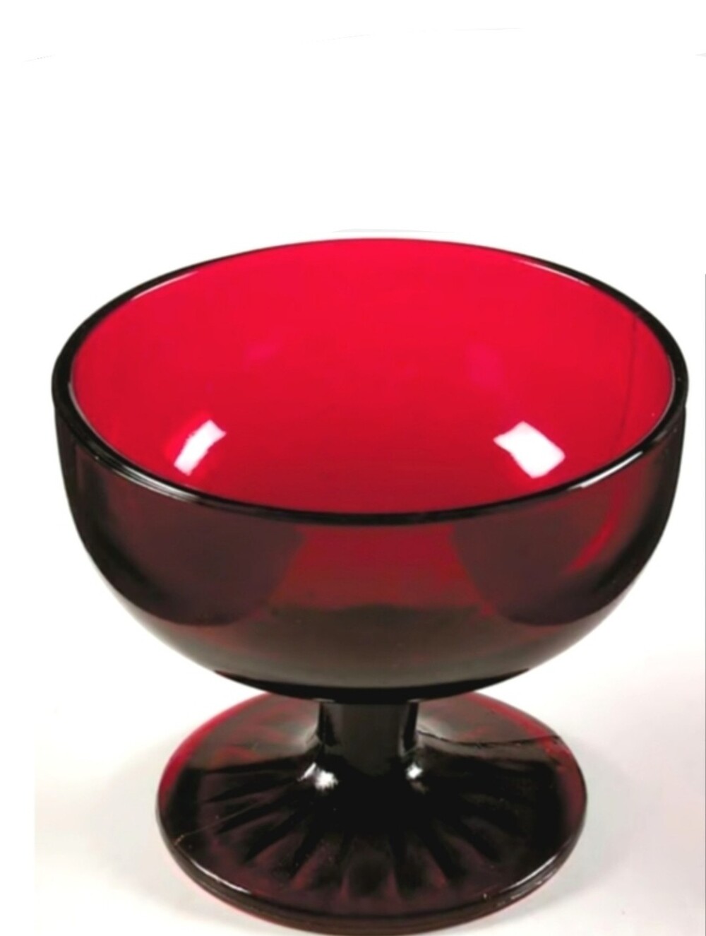 Vintage 60s Dark Cherry Red Ruby Glass Dessert Dish Footed Custard Bowl Anchor